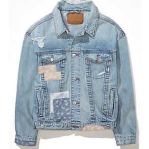 AE 90s boyfriend oversized patchwork denim jacket